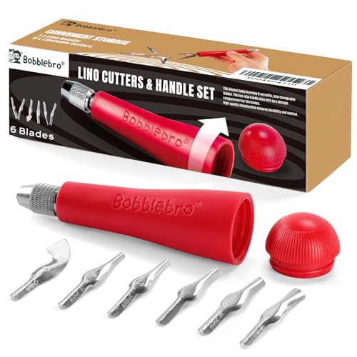 Bobblebro Linocut Carving Tools - Linoleum Cutter Kit with 6 Blades for Block Printing Stamp Making Carving Linocut Kit for Printmaking - Arts and Crafts Tools for Beginners Adults Artists
