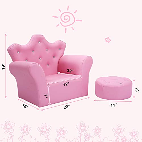 HONEY-JOY-Kids-Sofa-Children-Princess-Upholstered-Couch-Armrest-Chair-with-Ottoman-PVC-Leather-Embedded-Crystal-Toddler-Bedroom-Furniture-for-Baby-Girl-Pink HONEY JOY Kids Sofa Children Princess Upholstered Couch Armrest Chair with Ottoman PVC Leather Embedded Crystal Toddler Bedroom Furniture for Baby Girl Pink