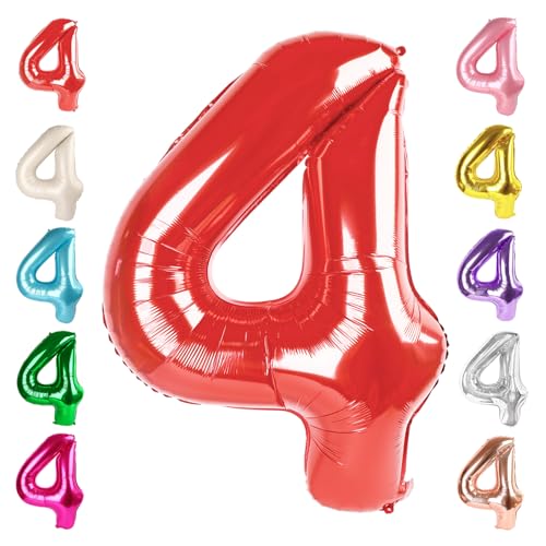 Image of 4 Balloon Numbers Birthday Decorations, 40In Red Balloons for Men Women | Eye-catching Appearance, Perfect Decorative Centerpieces, Convenient Self-sealing Structure, Widely for Various Occasions