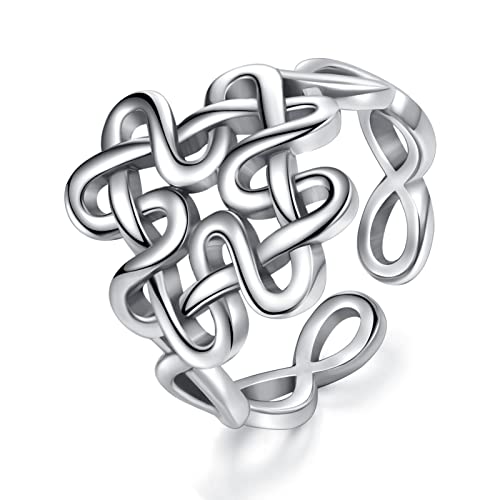 Anillos ajustables de plata de ley 925 con diseño abierto de nudo de bruja