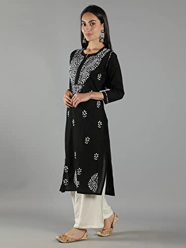 Image of Seva Chikan Hand Embroidered Lucknowi Chikankari Cotton Kurta Kurti for Womens SCL4219