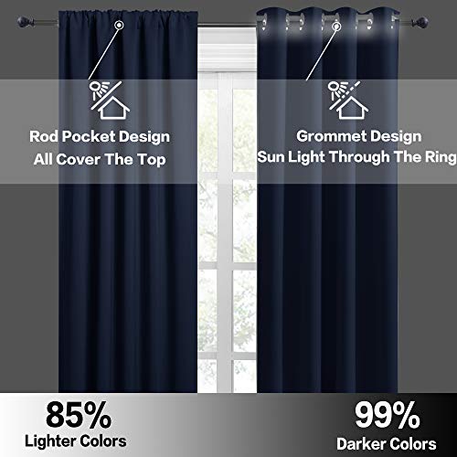 RYB HOME Black Living Room Curtains 63 inch Length, Blackout Energy Efficient Window Covering Heavy Duty Vertical Privacy Drapes for Nursery Girls Room Classroom W42 x L63 inch, 2 Panels