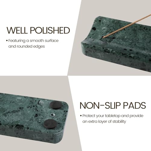 Koville Marble Incense Holder, Incense Holder for Sticks, Incense Sticks Holder Ash Catcher for Meditation Yoga SPA, Natural Stone Incense Burner, Home Table Decor (Green)