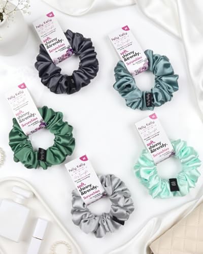 Image of Luxury Satin Scrunchies Set for Women, Girls | Anti-Hair-Breakage Hair Ties for Ponytails & Buns | Medium Size | Pack of 5