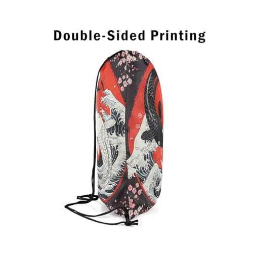Erosebridal Japanese Ukiyoe Koi Fish 13X15.7 Drawstring Bags Pink Cherry Blossom Drawstring Backpack Sea Wave Red Sun Draw String Back Bag Traditional Japanese Patterns Cinch Bag4