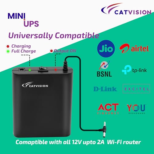 Image of Catvision Mini UPS for Wi-Fi Routers I 12V-2A I Battery Backup Upto 4.5 Hours (Lab Tested) | Surge & Discharge Protection I 12 Months Warranty | Replaceable Battery | BIS Approved