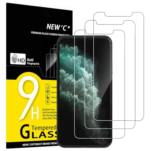 NEW'C 3 Pack Designed for iPhone 11 Pro and iPhone X and iPhone XS Screen Protector,Enhanced Tempered Glass Protection, Case Friendly, Bubble Free Ultra Resistant