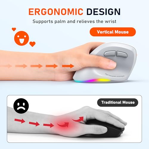Image of MEETION Left-Handed Wireless Ergonomic Vertical Mouse, Rechargeable - Gray