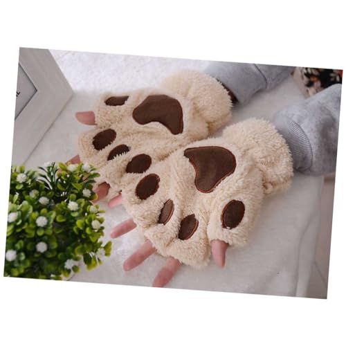 Homoyoyo Plush Fingerless Gloves for Warm Short Mittens String for Texting and Outdoor Use Beige2