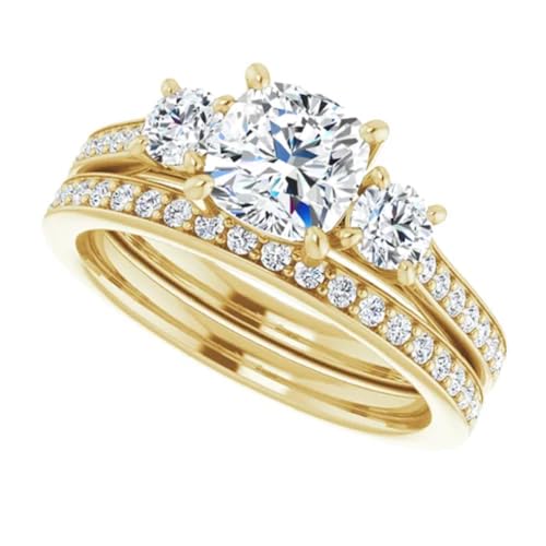 10K Solid Gold Handmade Engagement Rings 1.00 CT Cushion Cut Moissanite Diamond Solitaire Wedding/Bridal Ring Set for Women/Her Propose Ring