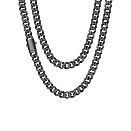 ChainsHouse Cuban Link Chain for Men, Stainless Steel Cuban Link Chain, Black/ 14K Gold Plated Cuban Chain Necklace, 6mm/9mm/12mm Width, Hip Hop Mens Jewelry, 18"-30", Send Gift Box 26 Inche