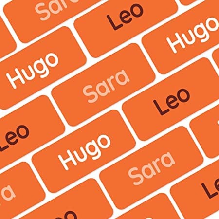 My Nametags® Award-Winning Name Stickers for Clothes & Items | 56 No-Iron, Washable Stick-On Tags for Babies, Kids & Adults (Orange)