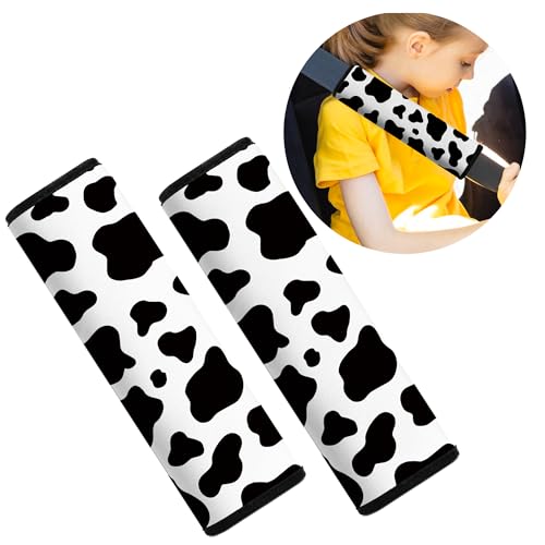 Image of Car Seat Belt Pad Cover, 2-Pack Soft Car Safety Seat Belt Strap Shoulder Pad for Adults and Children, Suitable for Car Seat Belt, Backpack, Shoulder Bag (Cow Pattern)
