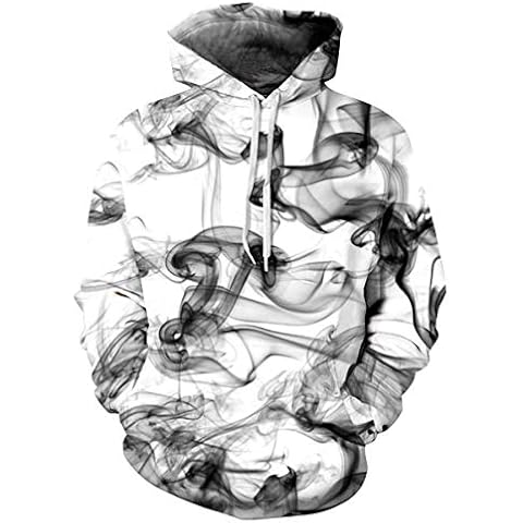 ANEMEL Unisex Adults Black and White Drawing Flowers 3D Digital Printing Hooded Sweater Lovers Baseball Sportswear Sweatshirt-Fume L/XL Cover