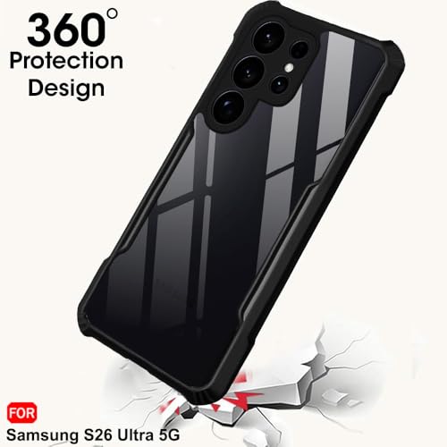 Image of TheGiftKart Shockproof Crystal Clear Back Cover Case for Samsung Galaxy S26 Ultra 5G | 360 Degree Protection | Protective Design | Transparent Back Case Cover (PC & TPU, Black Bumper)