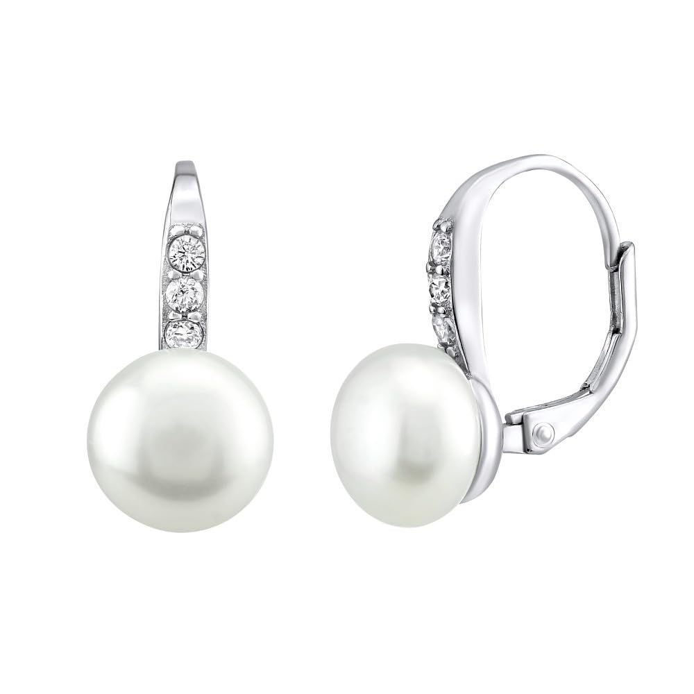 SILVEGO Pendientes para mujer de plata de ley 925 con auténtica perla blanca y circonitas, Plata de ley, Perla
