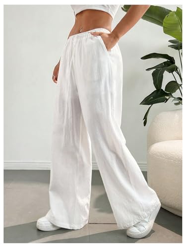 Image of SHENHE Girl's Linen Low Waisted Drawstring Button Front Loose Long Pants Casual Boho Trousers