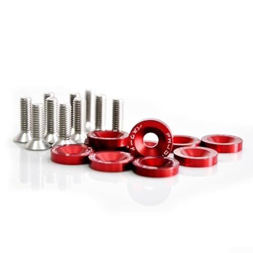 10 Pack M6 Anodized Aluminum Washers and Bolts for Automotive Use Suitable for For fender and Headlight Installation (Red)