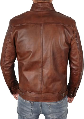 Image of Vintage Leather Jacket Men - Real Lambskin Turndown Collar Mens Leather Jacket