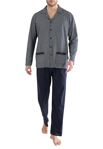 Preisvergleich Produktbild Götzburg Herren Pyjama, Langarm, Baumwolle, Single Jersey, Navy, Bedruckt 48
