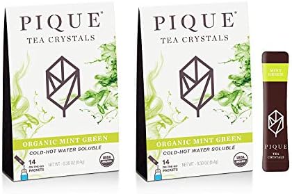Pique Organic Mint Green Tea Crystals - Support Healthy Digestion, Immunity and Energy. Caffeinated Green Tea with Spearmint - 28 Single Serve Sticks - 28 Single Serve Sticks (Pack of 2)