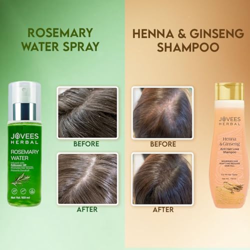 Image of Jovees Herbal Rosemary Water Hair Growth Spray 100ml with Henna & Ginseng Anti Hair Loss Shampoo 150ml for Reduce Hair Fall & Boosts Hair Growth | Adds Shine | Non-Greasy, Lightweight