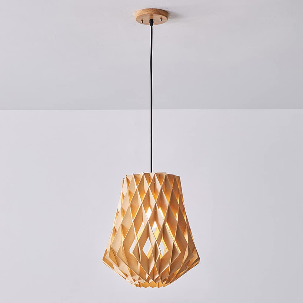 Jadssox Wooden Pendant Light Geometric Hanging Chandelier Lighting Fixture, Modern Boho E27 Drop Ceiling Lamp Fittings Kit for Kitchen Island Dining Room Living Room Entryway