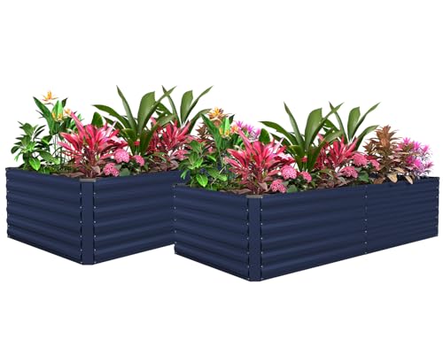 8x4x2ft Raised Garden Bed Outdoor, Royal Blue, 2-Pack