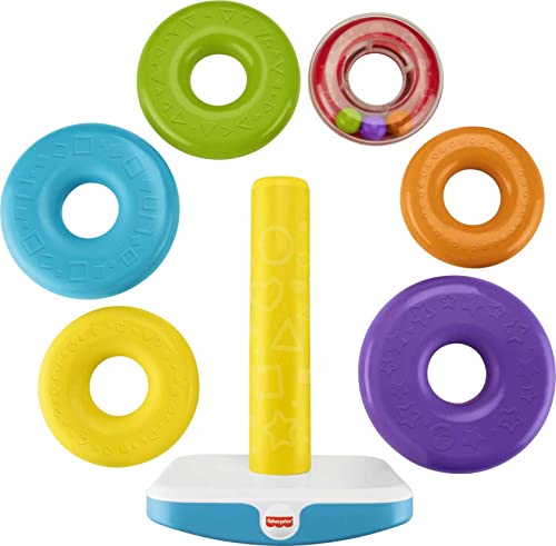 Fisher-Price Toddler Toy Giant Rock-A-Stack, 6 Stacking Rings With Roly-Poly Base For Ages 1+ Years, 14+ Inches Tall #TOP3