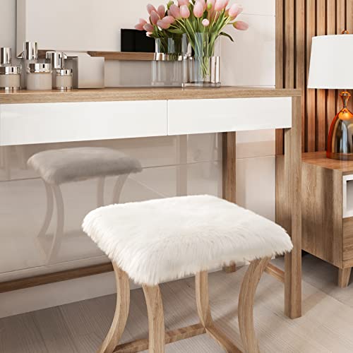 Soft Faux Sheepskin Chair Cushion, White 1.6' X 1.6' Square Fluffy Faux Fur Area Rug, Bedroom Seat Cushion Throw Chair Cover For Living Room Dorm Sofa Decor #TOP6
