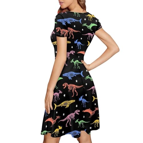Image of AFPANQZ Womens Casual Summer Lightweight Vintage Dress Short Sleeve Midi Dress Knee-Long Luxury Formal Dress