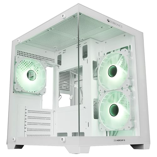 Image of Zebronics Cube Gaming PC Cabinet, 240mm Radiator Support, mATX /ITX Compatibility, 270 Tempered Glass, Magnetic Dust Filter, Bottom PSU Mount, Clean Dual Chamber Layout (Mercury 15, White)