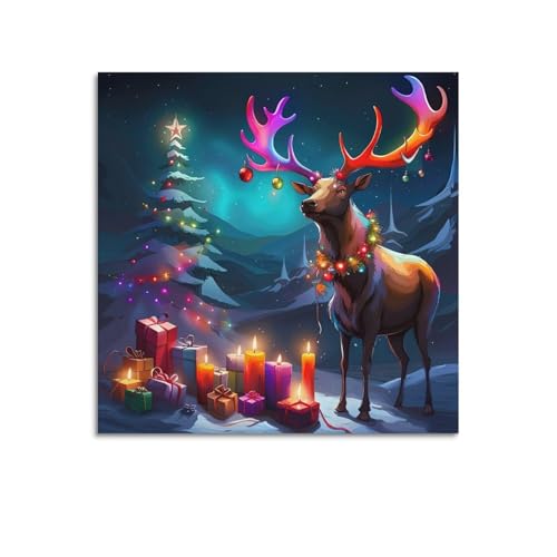Toile avec renne de Noël et poster d'art moderne haute définition 70 x 70 cm