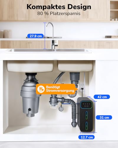 Ecoviva E8 Osmoseanlage Trinkwasser, 800 GPD (3028 L/Tag) Umkehrosmoseanlage, 9-stufige Filterung RO Untertisch Osmose Wasserfilter, Reduziert TDS, 2.5:1 Spar-Verhältnis, tanklos, Schwarz