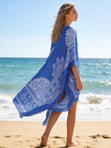 Image of Spicy Sandia Kimonos for Women Floral Beach Cover Up Loose Swimsuit Bathing Suit Coverup Cardigan for Summer Swimwear