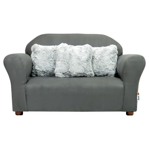 Keet Plush Childrens Sofa with Accent Pillows, Charcoal/Grey
