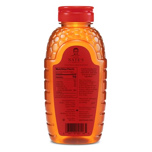 Image of Nate's Hot Honey - 100% Pure Honey Infused with Habanero Chili Pepper Flakes, Award-winning Taste - 16 oz Squeeze Bottle (Pack of 6)