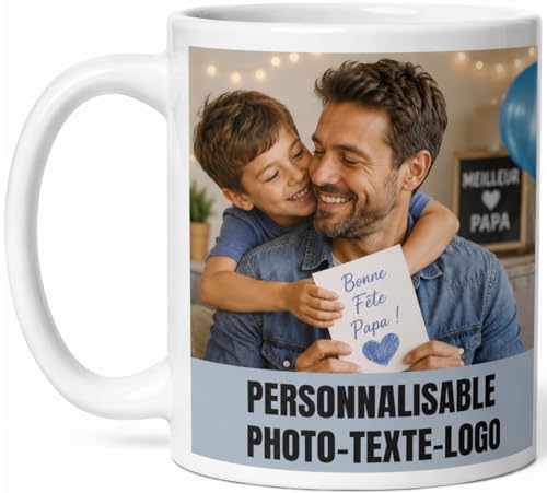 selfiemania - Un mug personnalisé avec 2 photos - personnalisable avec vos photos -cadeau personnalisé - Cadeau de fête des pères, anniversaire, souvenir, naissance, collègue