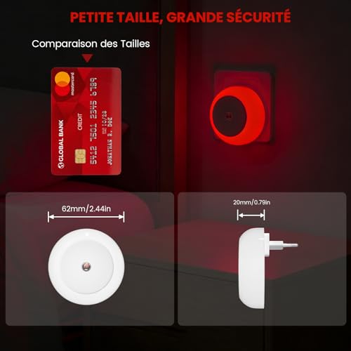 Lamptobe Veilleuse Rouge Enfant 625nm Lumiere Rouge Veilleuse Bébé Prise avec Capteur Crépusculaire Auto On/Off, pour Chambre à Coucher, Chambre d'Enfant, Cuisine, Salle de Bain, Couloir, Pack of 2 – vue 6