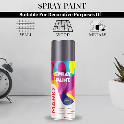 Image of Mario Spray Paint - 301 Light Grey Matt (400ml) | Light Grey Matte Spray Paint for Automotive, Furniture & Walls | Smooth Finish | 1 count (Pack of 1)