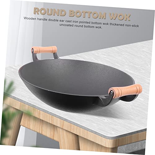 Wok de hierro fundido con mango de madera y base redonda miniatura 2