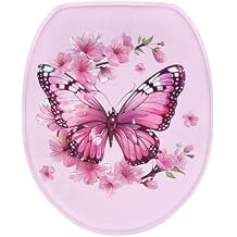 Soft Toilet Seat Lid Cover Pink Butterfly Floral Toilet Seat Lid Covers for Bathroom Elongated Round Oblong Toilet Seat Covers Washable Soft Toilet Lid Seat Protector Cover
