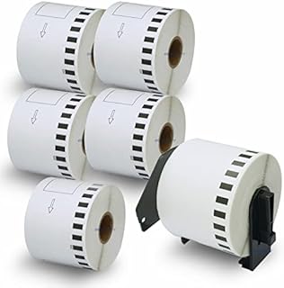BETCKEY - 6 Rolls DK-22205 Labels Compatible with Brother, 62mm x 30.48m, Continuous Label Using for Brother QL Label Printers[1 Reusable Label Holders]