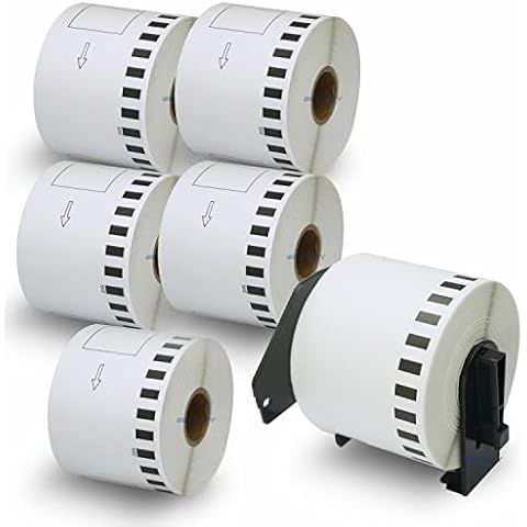 BETCKEY - 6 Rolls DK-22205 Labels Compatible with Brother, 62mm x 30.48m, Continuous Label Using for Brother QL Label Printers[1 Reusable Label Holders] Cover