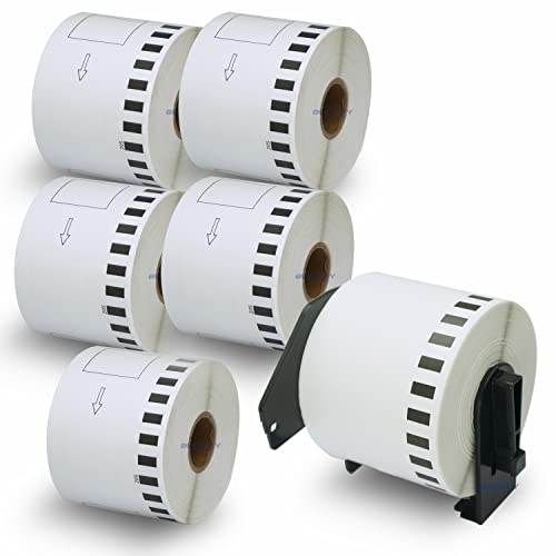 BETCKEY - 6 Cintas continua compatible con Brother DK22205, 62mm x 30,48m, etiquetas de papel térmico para impresoras de etiquetas QL - 6 Rollos + 1 soportes Cover