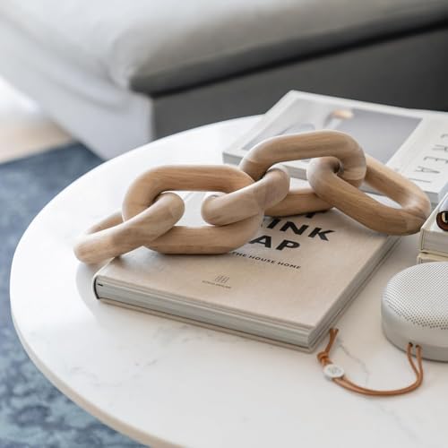 Image of Wooden Chain Link Sculpture | Handmade Solid Wood Decorative Chain for Table & Shelf Decor | Natural Finish Home & Office Accent (Modern Minimalist Design)
