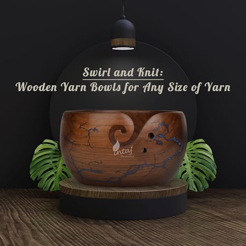 Image of INTAJ Wooden Yarn Bowl for Knitting and Crochet, 7 Inch No-Snag Holder