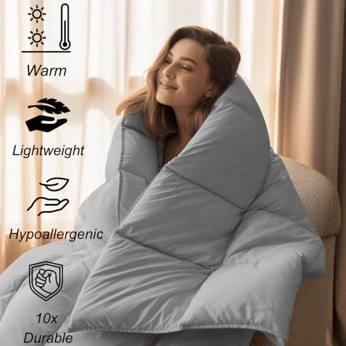 Image of Queen Size Comforter Set - All Season Down Alternative Bedding Comforter Set - Quilted Duvet Insert with Corner Tabs - Box Stitched Blanket - Breathable, Soft - Silver Grey