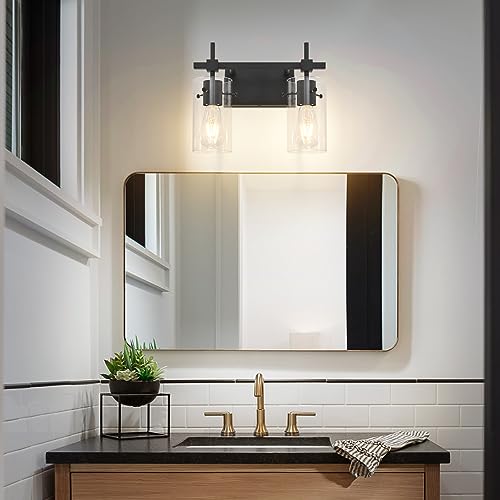 Image of SOLFART Vintage 2 Lights Bathroom Light Fixtures Wall Sconces Black Vanity Lights for Bathroom Vanity Lighting Fixtures Wall Light Fixtures Bathroom Vanity Lights BK