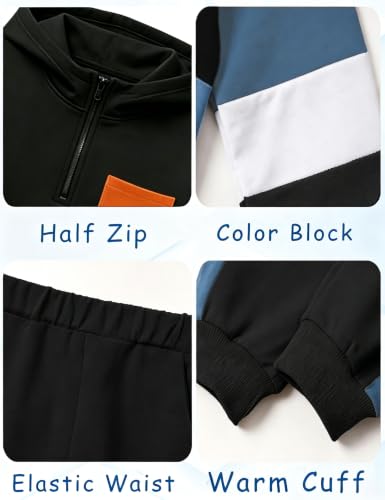 Image of Boys Clothes Long Sleeve Color-blocked Hoodie Top and Pants 2PCS Winter Sweatsuits Fall Boys Outfits 2-8 Years